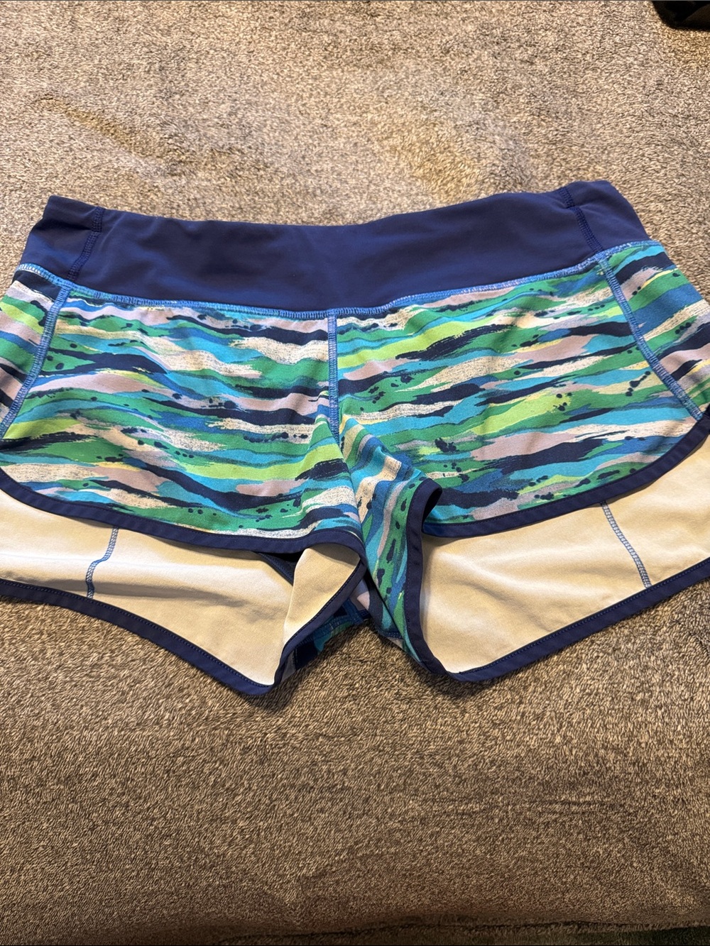 lululemon athletica Blue & Green Wave-Print Athletic Shorts